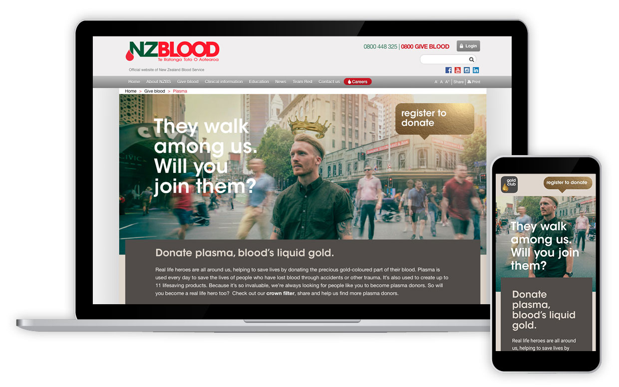 NZ Blood - Plasma Landing Page